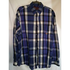 TWENTY X Mens Plaid Flannel Long Sleeve Button Up Shirt Blue Black White‎ XL